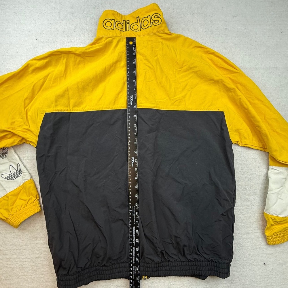 Adidas Trefoil Mens Large Yellow Blk Colorblock Windbreaker Jacket retro -spots - Picture 9 of 11